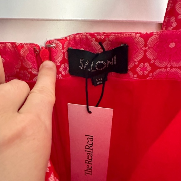 Saloni Halle sweetheart pink and red jaquard silk midi dress - Picture 7 of 8